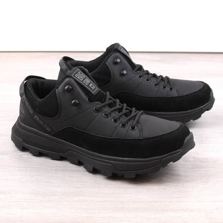 Skórzane buty męskie trekkingowe za kostkę czarne Big Star KK174244