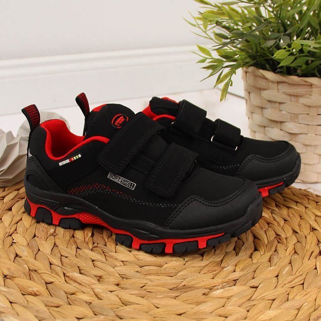 Buty trekkingowe dziecięce wodoodporne na rzepy czarno-czerwone American Club