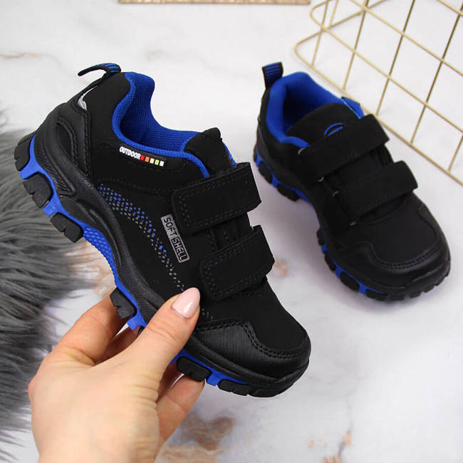 Buty trekkingowe dziecięce wodoodporne na rzepy czarno-niebieskie American Club
