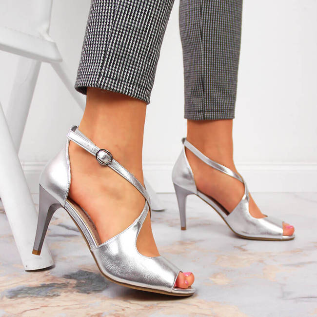 Sandały damskie na szpilce srebrne Sergio Leone