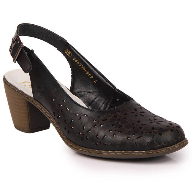 Sandały skórzane damskie ażurowe czarne Rieker 40981-00
